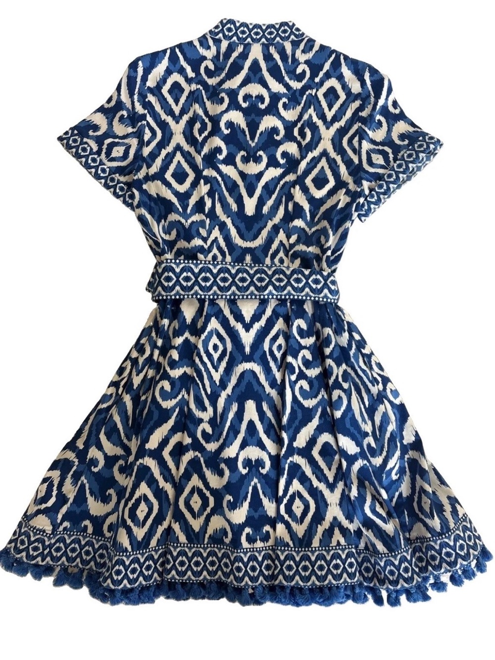 Alice + Olivia Rolled Sleeve Mini Shirt Dress Artisan Ikat French Blue Size 0 - Picture 7 of 16